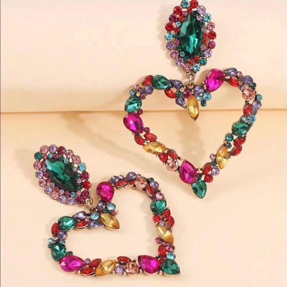 Gemstone Heart Earrings - Picture 3 of 4